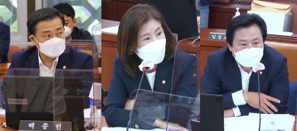 (좌측부터)국민의힘 백종헌, 김미애, 강기윤 의원.