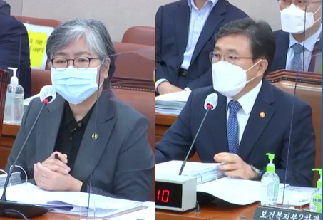 정은경 질병청장(왼쪽)과 권덕철 보건복지부 장관.