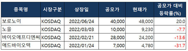 2022년 상반기 상장종목.
