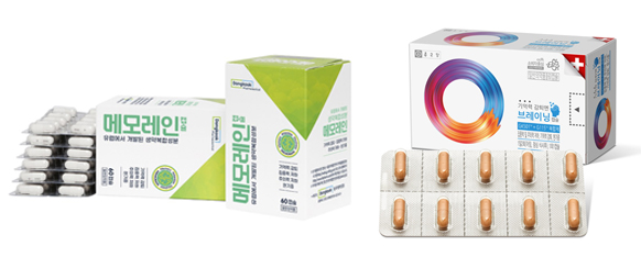 동국제약의 메모레인(왼쪽), 종근당의 브레이닝(오른쪽).